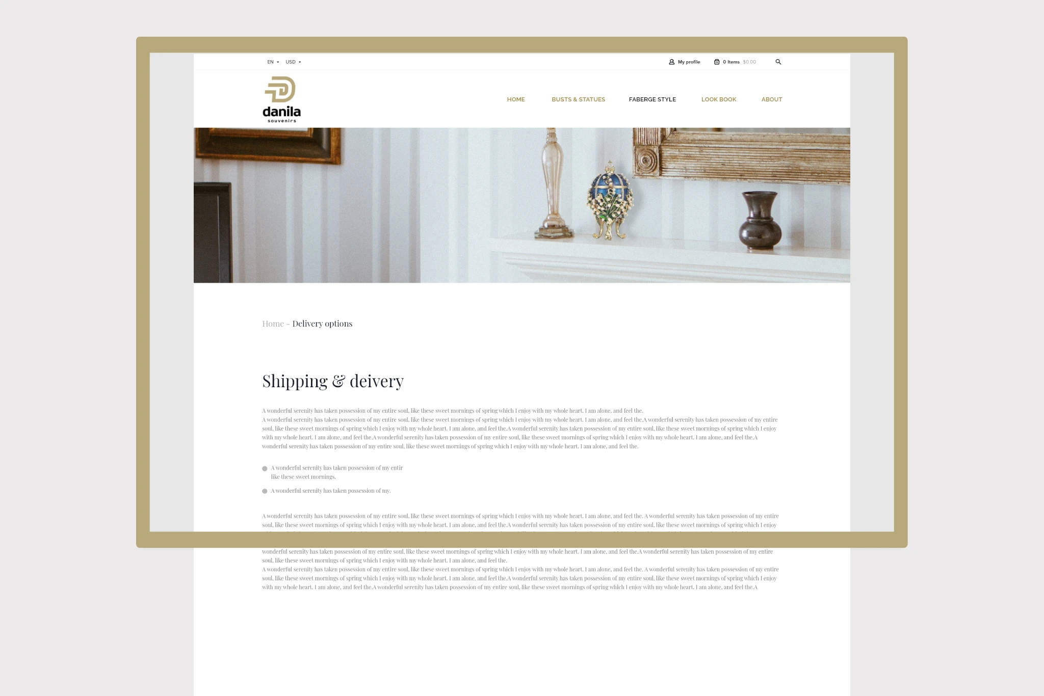 Danila Souvenirs Web UI design info page